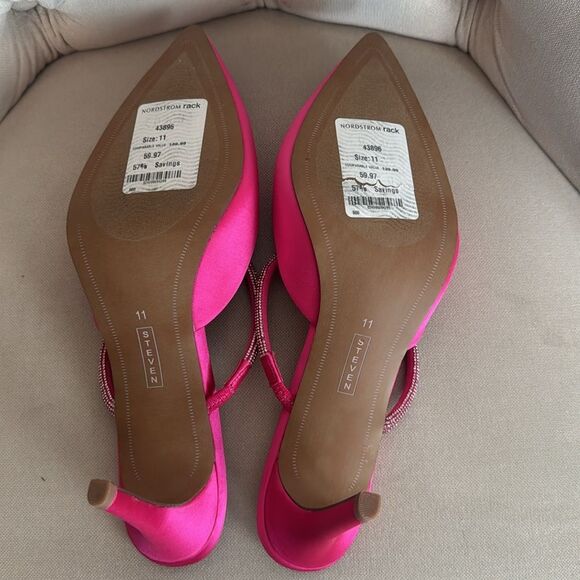 Pink Satin Pointed-Toe Heels with Crystal Straps - Picture 8 of 8